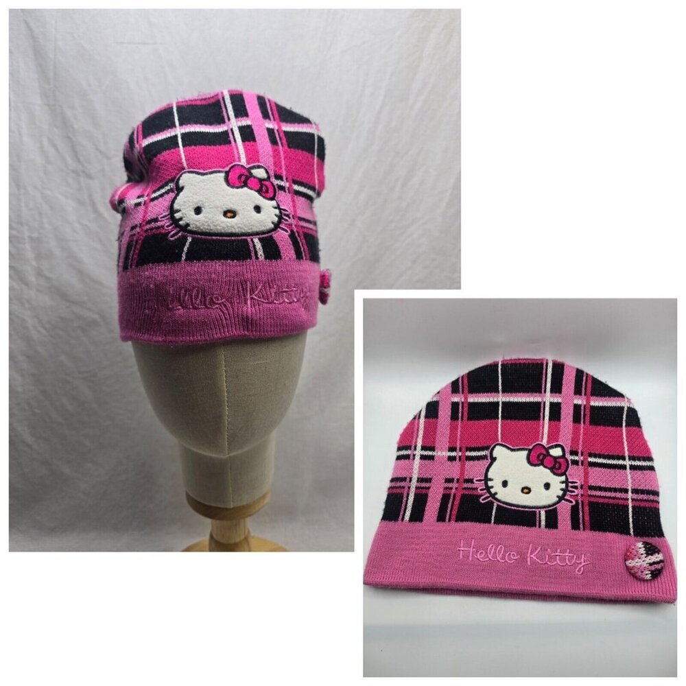 Sanrio 2010 Hello Kitty Plaid Winter Beanie Hat- Girls
